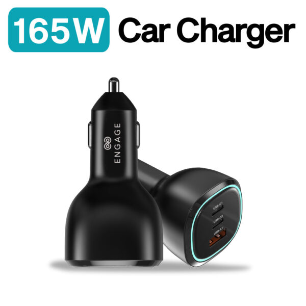 Engage 3 Port PD USB-C 165W Car Charger Black