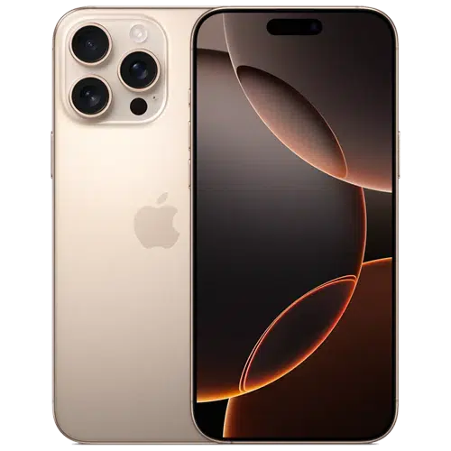 Front and back view of iPhone 16 Pro Max Desert Titanium