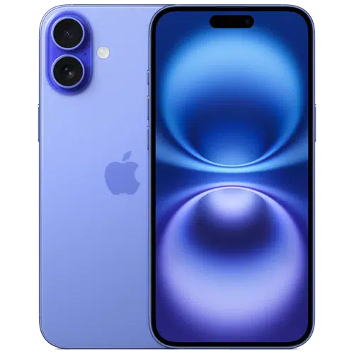 Apple iPhone 16 Plus 256GB front and back view of Apple iPhone 16 Plus Ultramarine Colour