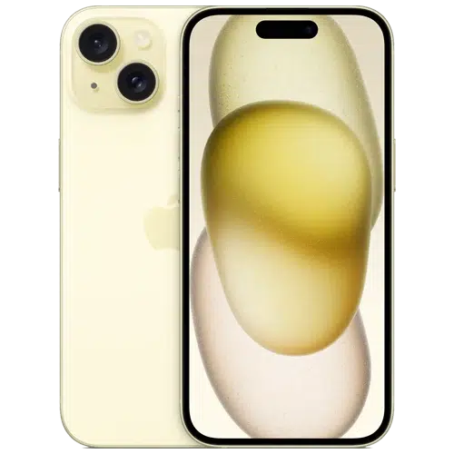 front and back view of Apple iPhone 15 Yellow colour