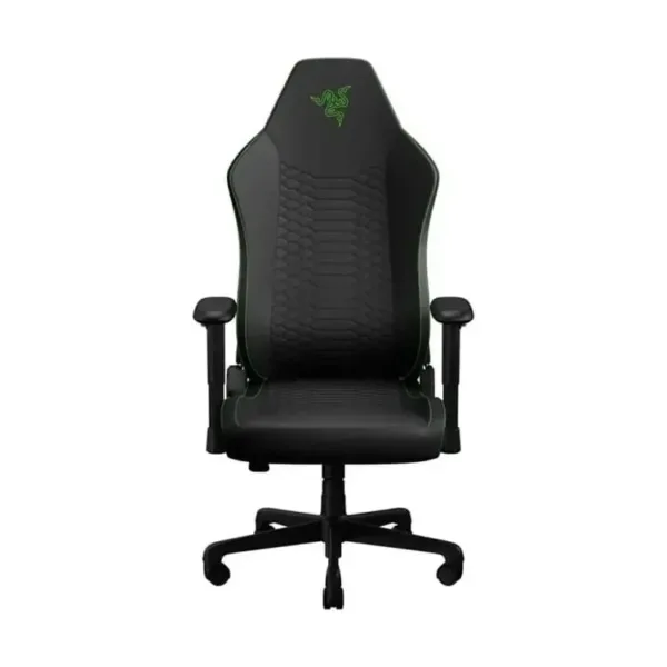 Front view of Razer Iskur V2 X NewGen black gaming chair with green trim