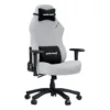 Angled view of AndaSeat Luna Large fabric gaming chair in Grey with black pillows