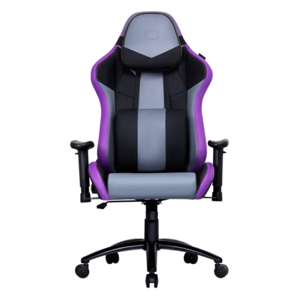 Front view of Cooler Master Caliber R3 gaming chair in Purple with black and grey panels