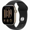 Apple Watch Series 12 42mm GPS Japan — Light Gold aluminium, Black Sport Band — side view