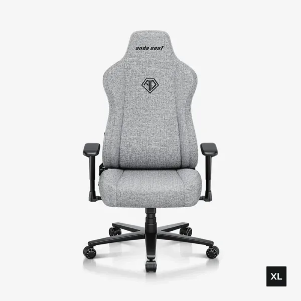Front view of AndaSeat Novis XL linen fabric gaming chair in Ash Gray