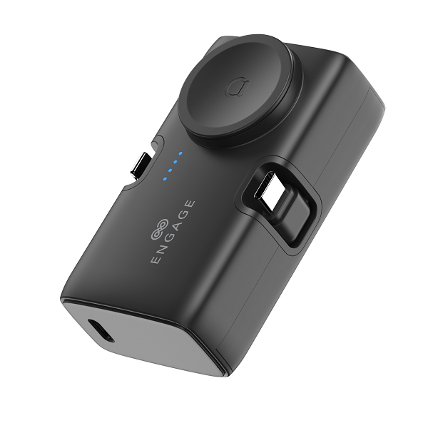 Engage Portable Dual Port Lightning/USB-C & Watch Charging Power Bank (5000mAh)(18W/H)-Black