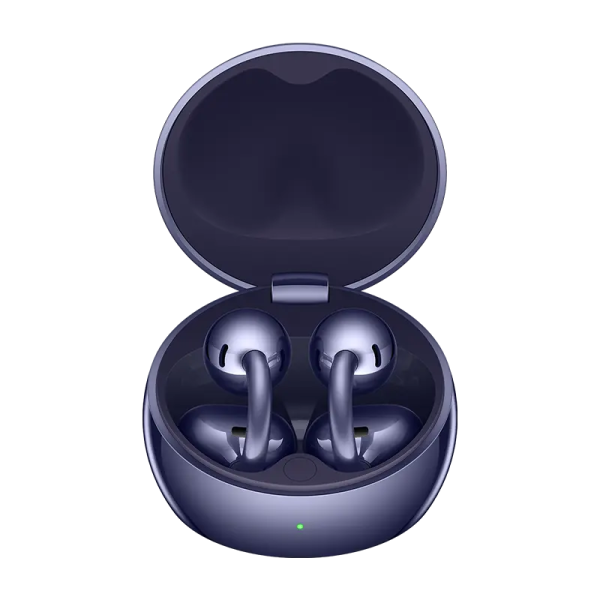 HUAWEI FreeClip 2 Special Edition Deepsea Blue open charging case showing metallic open-ear earbuds inside