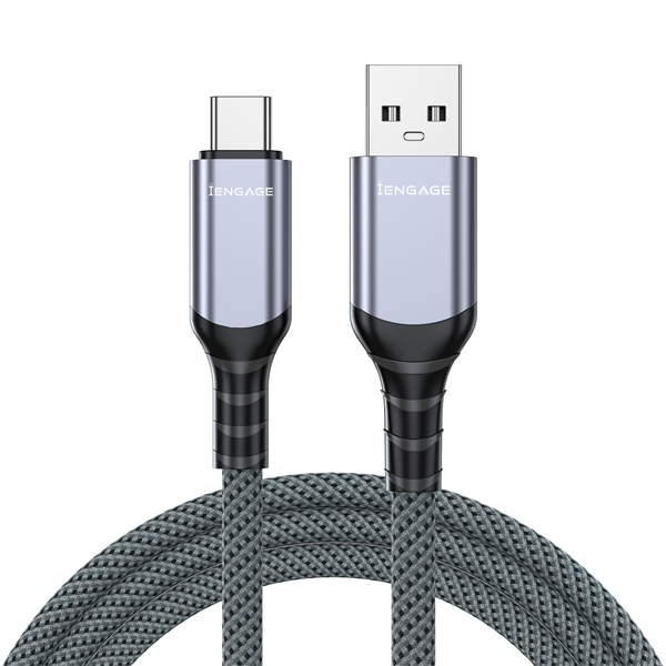iEngage Braided USB-A To USB -C Cable( USB 3.2) (2M) (Light Gray)