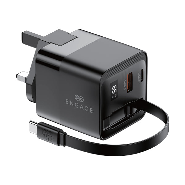 Engage Dual Port C+A 65W GaN Power Adapter with USB-C Cable
