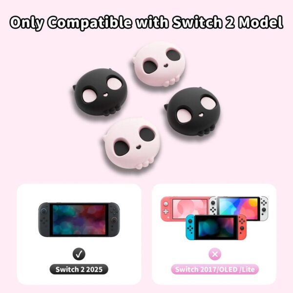 GeekShare Pink Skull Silicone Thumb Grip Caps for Switch 2 - Black & Pink product image