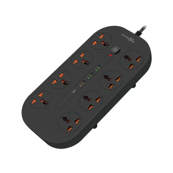 Porodo Blue Power Strip 8AC – Black product image