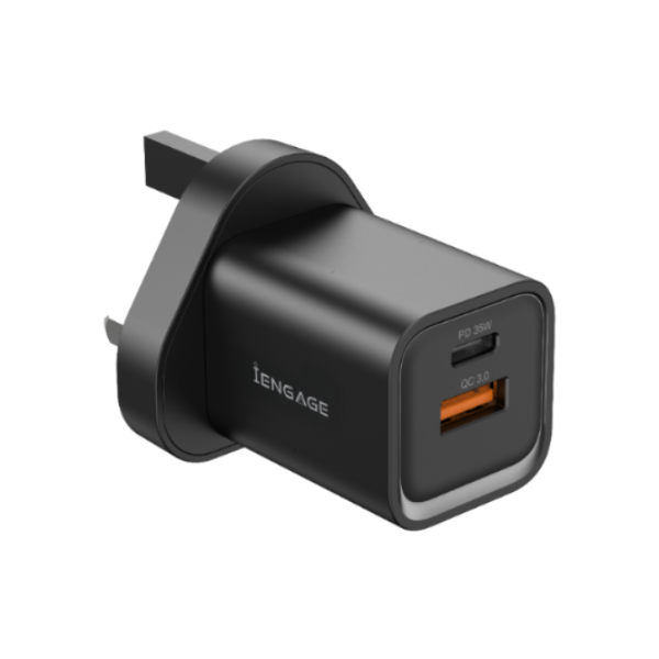 iEngage Dualport (USB-C +USB -A) 35W Power Adapter Uk Plug - Black