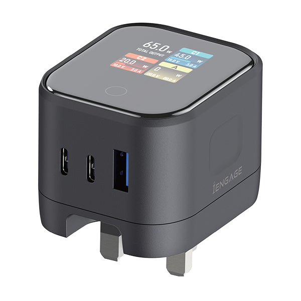 iEngage 65W Foldable Uk Plug TFT Power Adapter(Black) (2C1A)