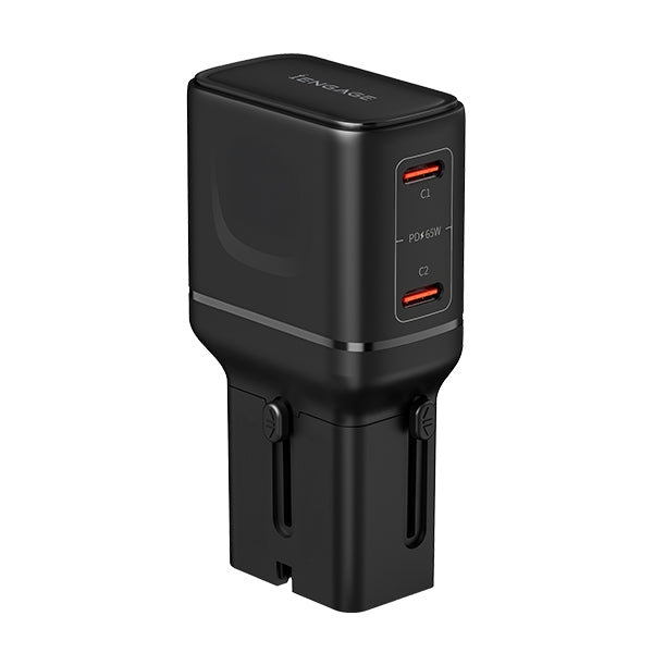 iEngage 65W Dual USB-C Port Mini Universal GaN Power Adapter(Black)