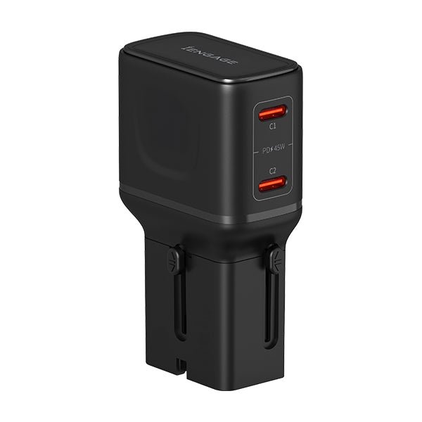 iEngage 45W Dual USB-C Port Mini Universal GaN Power Adapter(Black)