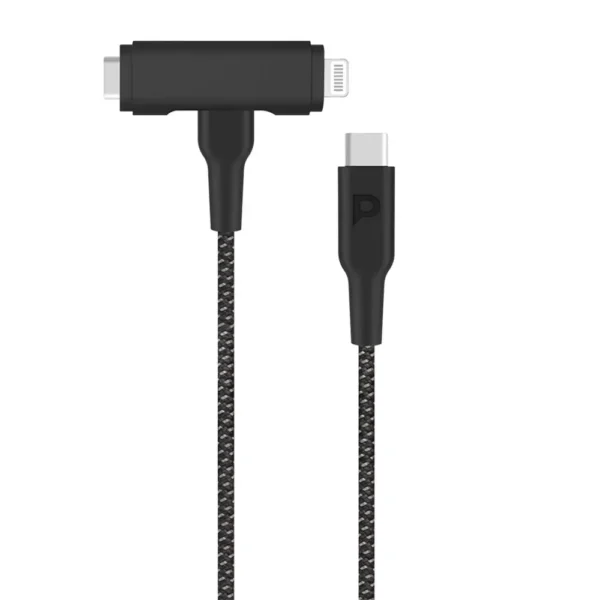 Powerology MFI Braided Type-C to Type-C and Lightning 2in1 C94 Cable 1.2M - Black product image