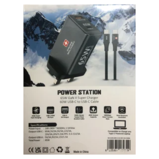 Swiss Military 65W Ga N II Super Charger with USB C PD, USB A & 1.2m 60W USB C Cable