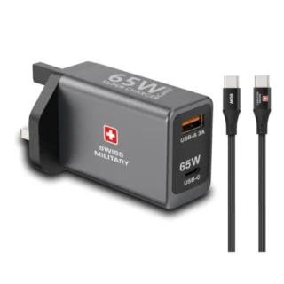 Swiss Military 65W Ga N II Super Charger with USB C PD, USB A & 1.2m 60W USB C Cable