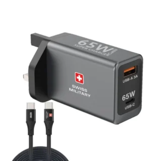 Swiss Military 65W Ga N II Super Charger with USB C PD, USB A & 1.2m 60W USB C Cable