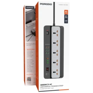 Porodo 3000W Power Strip 5AC / 9USB – Black product image — product view 2