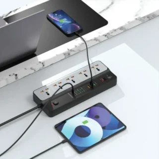 Porodo 3000W Power Strip 5AC / 9USB – Black product image — product view 3