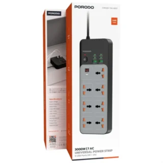 Porodo 3000W Power Strip 7AC / 6USB – Gray product image — product view 3