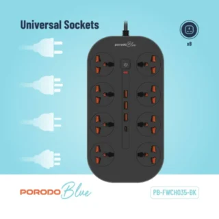 Porodo Blue Power Strip 8AC – Black product image — product view 4
