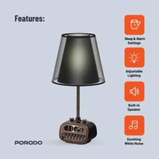 Porodo Retro Desk Lamp with Bluetooth Speaker – Black product image — product view 2