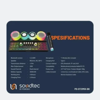 Porodo Soundtec AudioLink Mixer and Speaker – Black product image — product view 2