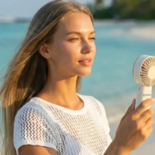 Porodo Lifestyle Chillo Wave Portable Mini Fan With Foldable Function & Non-slip Mat - Beige product image — product view 2