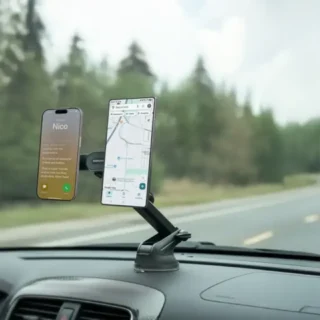 Porodo Dax-L Dual MagSafe Car Phone Mount with Adjustable Telescopic Arm - Black product image — product view 4