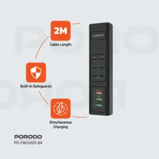 Porodo 85W Multi-Port USB Charging HUB - Black product image — product view 2