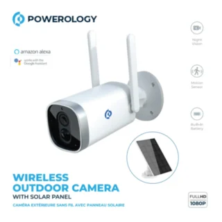 Powerology Wireless Outdoor Camera with Solar Panel - White product image — product view 3