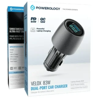 Powerology Velox 83W Dual-Port Car Charger - Black product image — product view 4