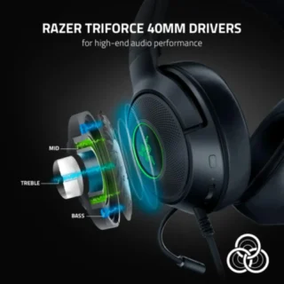 Razer Kraken V3 X Wired USB Gaming Headset: HyperClear Cardioid Mic, Oval Ear Cushions, Hybrid fabric, memory foam ear cushions, USB Type A, Surround sound, Chroma RGB, For PC, PS4 - Black product image — product view 3