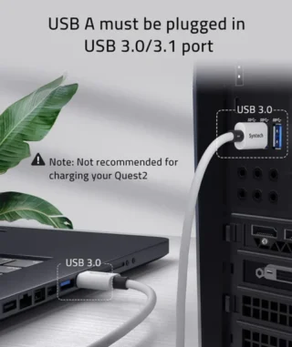 Syntech USB a to USB c cable 10ft/3m compatible with quest 2/quest 3/ quest 3s / quest pro - white product image — product view 4