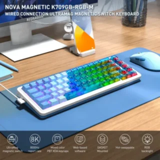 Redragon NOVA K709 HE Rapid Trigger Gaming Keyboard (Transparent Blue Keycaps) product image — product view 3