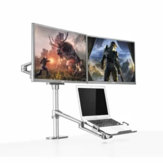 Gamvity OL-10T Full-Motion Triple Mount – Dual 17–32" Monitors + 12–17" Laptop Arm product image — product view 2