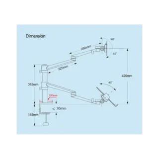 Gamvity OL-10T Full-Motion Triple Mount – Dual 17–32" Monitors + 12–17" Laptop Arm product image — product view 3