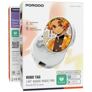 Porodo Robo Tag 1.85" Badge Magic Pro with Round HD Screen - White product image — product view 2