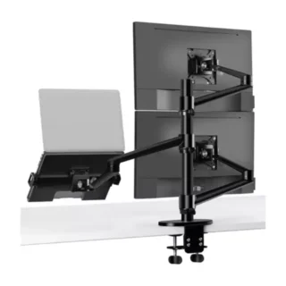 Gamvity 3-in-1 Adjustable Triple Monitor Arm Desk Mounts, Dual Desk Arm Stand/holder With Extra Tray Fits Laptops product image — product view 2