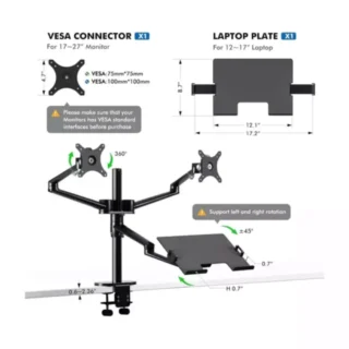 Gamvity 3-in-1 Adjustable Triple Monitor Arm Desk Mounts, Dual Desk Arm Stand/holder With Extra Tray Fits Laptops product image — product view 3