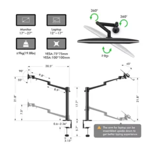 Gamvity 3-in-1 Adjustable Triple Monitor Arm Desk Mounts, Dual Desk Arm Stand/holder With Extra Tray Fits Laptops product image — product view 4