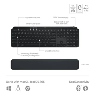 Logitech Mx Keys S Combo (3in1) Mx Master, 3s Mx Keys & Mx Palm Rest (Arabic/english) Graphite product image — product view 3