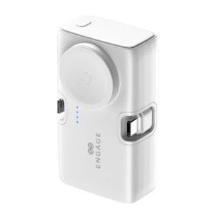 Engage Portable Dual Port Lightning/USB-C & Watch Charging Power Bank (5000mAh)(18W/H)-White — product view 2