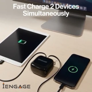 iEngage 10000mAh Powerbank Portable 35W Fast Charging With Retractable Cable (Black) — product view 3