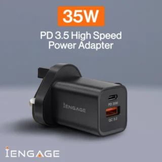 iEngage Dualport (USB-C +USB -A) 35W Power Adapter Uk Plug - Black — product view 3