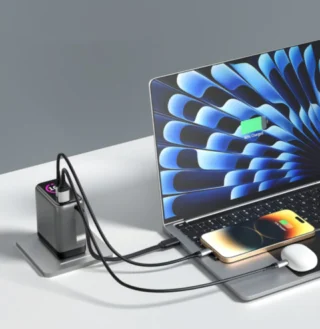 iEngage 100W Ai PD Charger( USB-C+USB-C Cable+ USB- A) with Interchangeable Uk/Eu Plug — product view 2