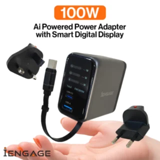 iEngage 100W Ai PD Charger( USB-C+USB-C Cable+ USB- A) with Interchangeable Uk/Eu Plug — product view 3