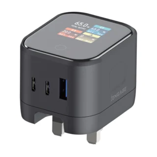 iEngage 65W Foldable Uk Plug TFT Power Adapter(Black) (2C1A)